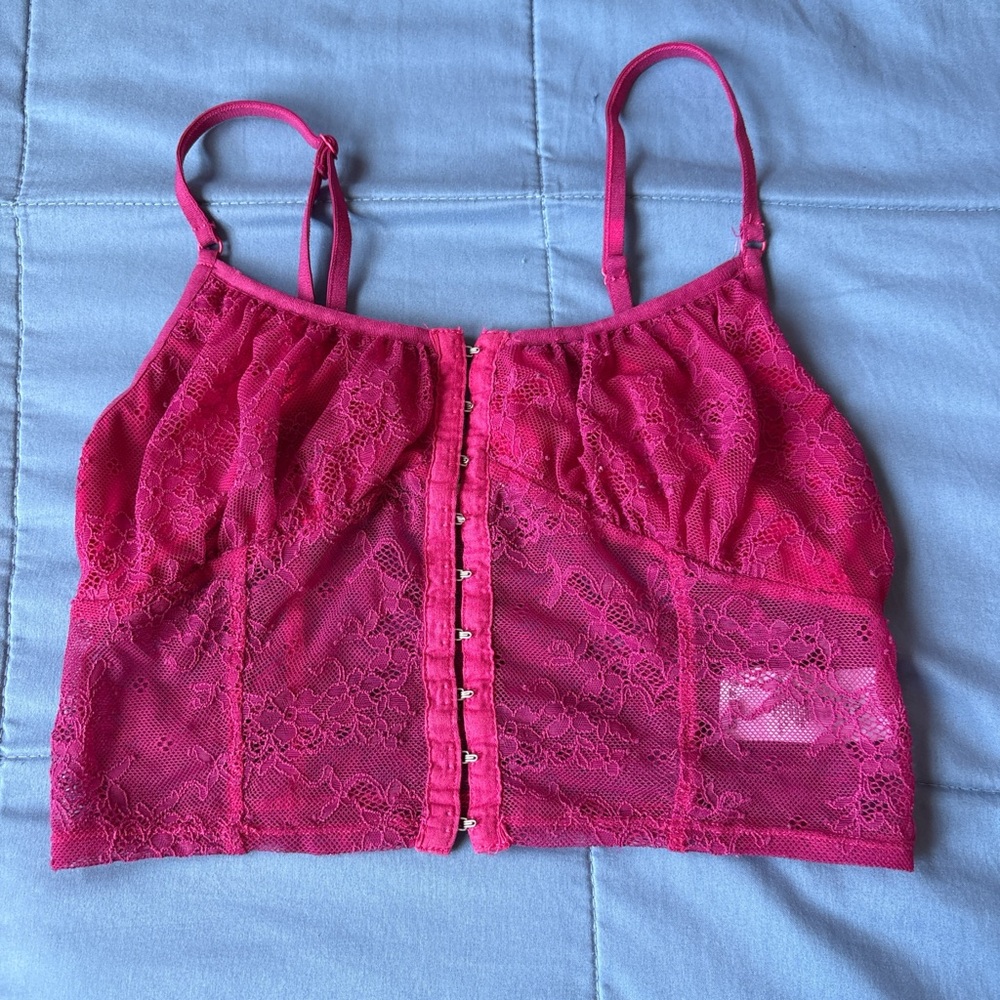 Garage Pink Lace Bralette with Adjustable Straps